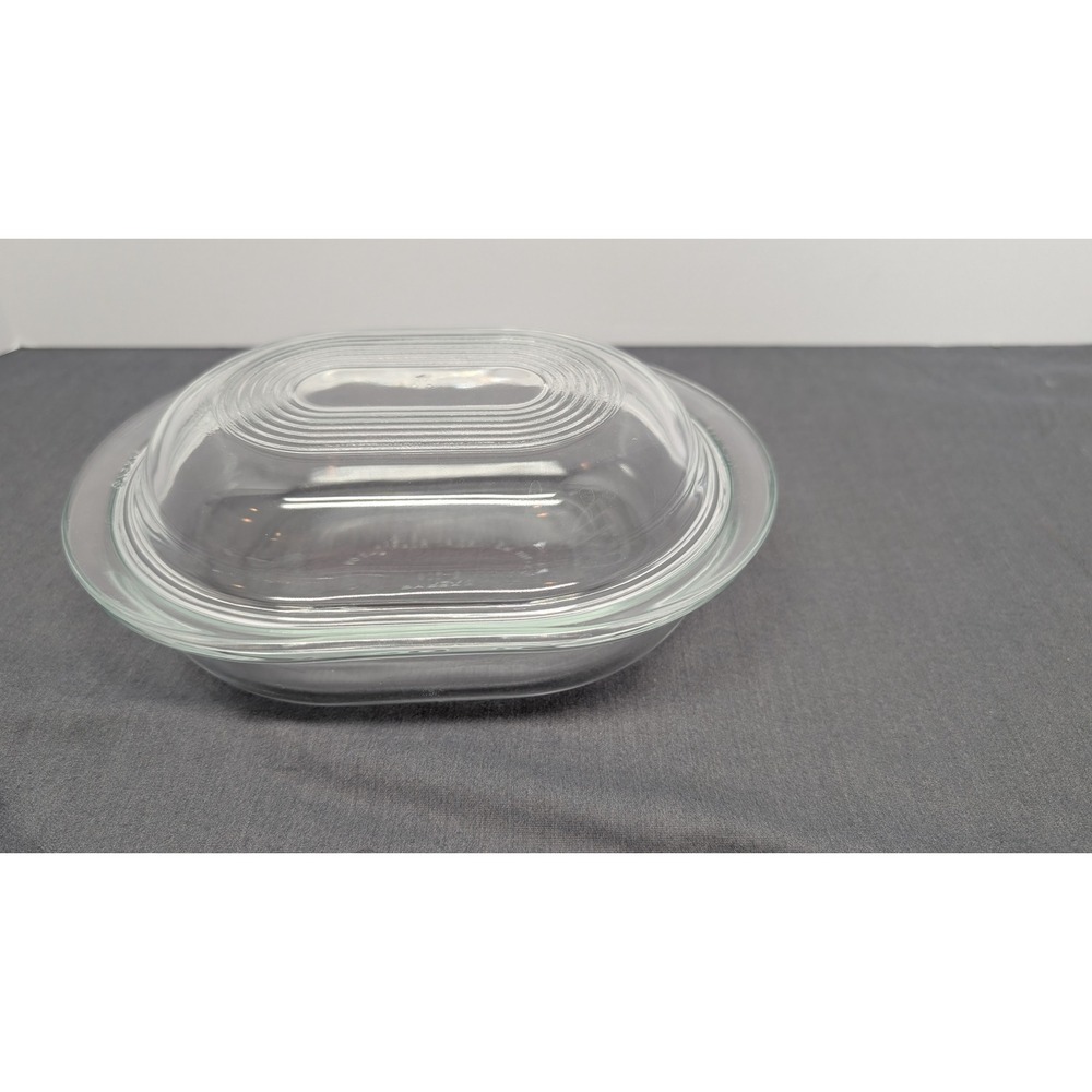 Pyrex Oval Refrigerator Dish 602-B 602-C Clear Ribbed Glass Lid Vintage Storage